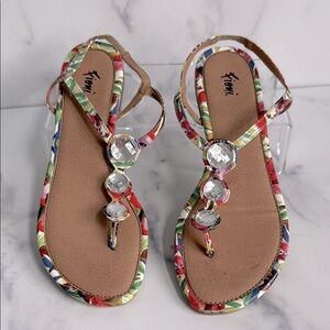 Fioni Multicolored Floral Rhinestone Thong Flat Sandals Size 7